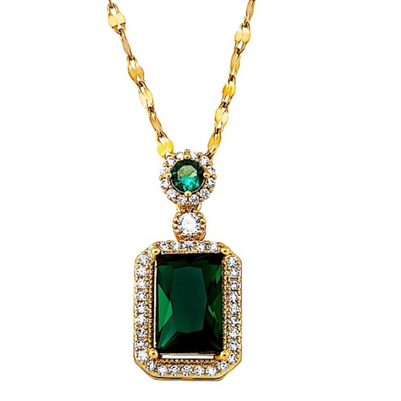 Emerald Gold Plated Zircon Charm Pendant Necklace Matching Earrings Set - Picture 8 of 12